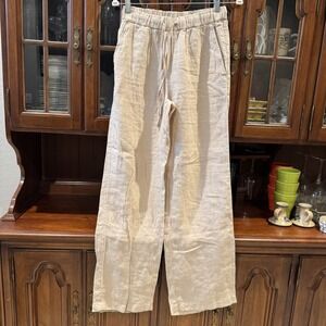 Caslon Beige Women's Pull On Drawstring Straight Leg Linen Pants Size XS Coastal